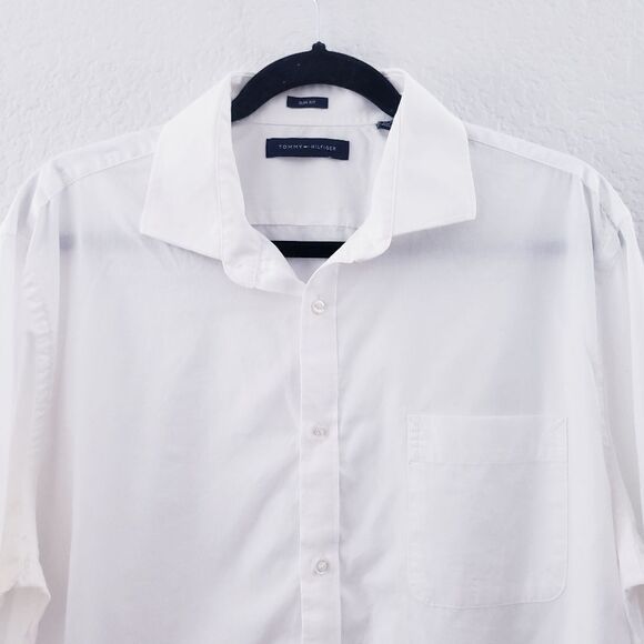 Tommy Hilfiger White Slim Fit Button Down Short Size 16 1/2 - Picture 5 of 11